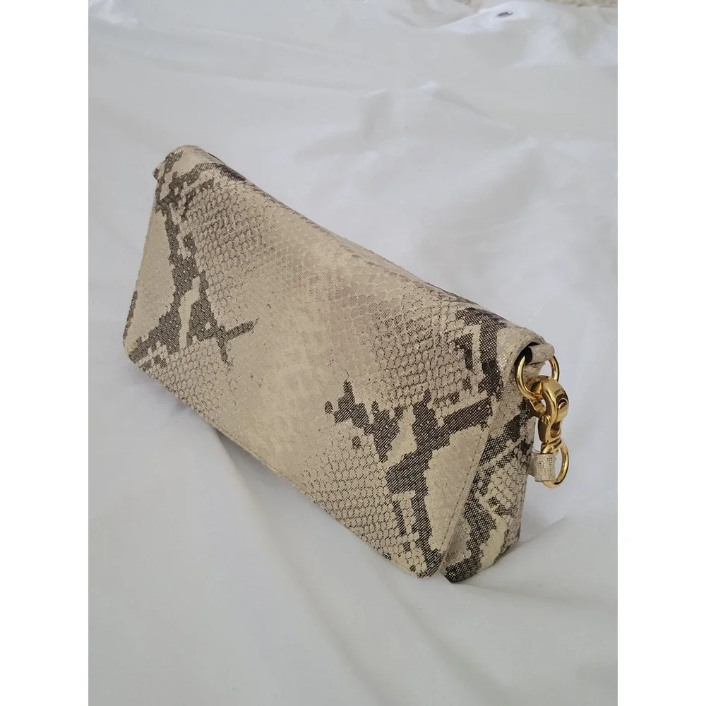 Kate Spade Metallic Snake Print Flap Shoulder Bag Pochette Y2K Gold Hardware